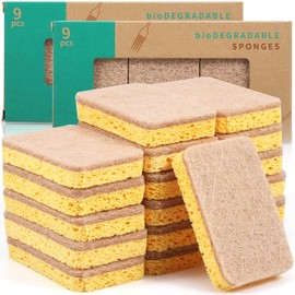 Foribyw 18 Pack Biodegradable Kitchen Sponges, Natural Plant Based Scrub Sponges, Non-Scratch, Eco-Friendly, Strong Absorbent, Quick-Drying Dish Sponges for Washing and Cleaning Dishes(18pcs,Square)