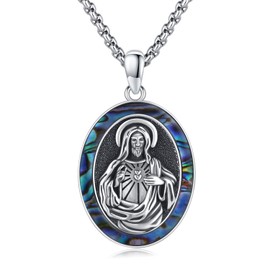 Jesus Necklace 925 Sterling Silver Sacred Heart of Jesus Pendant Jesus Pendant Christian Necklace Jewelry Gifts for Men Women