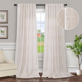 Tree Branch Patterned Curtains 84 Inch Long for Living Room 2 Panel Back Tab Pocket Woodland Semi Blackout Custom Beige Linen Colored Curtain for Bedroom Aesthetic Stylish Trendy 52x84 Length Apricot