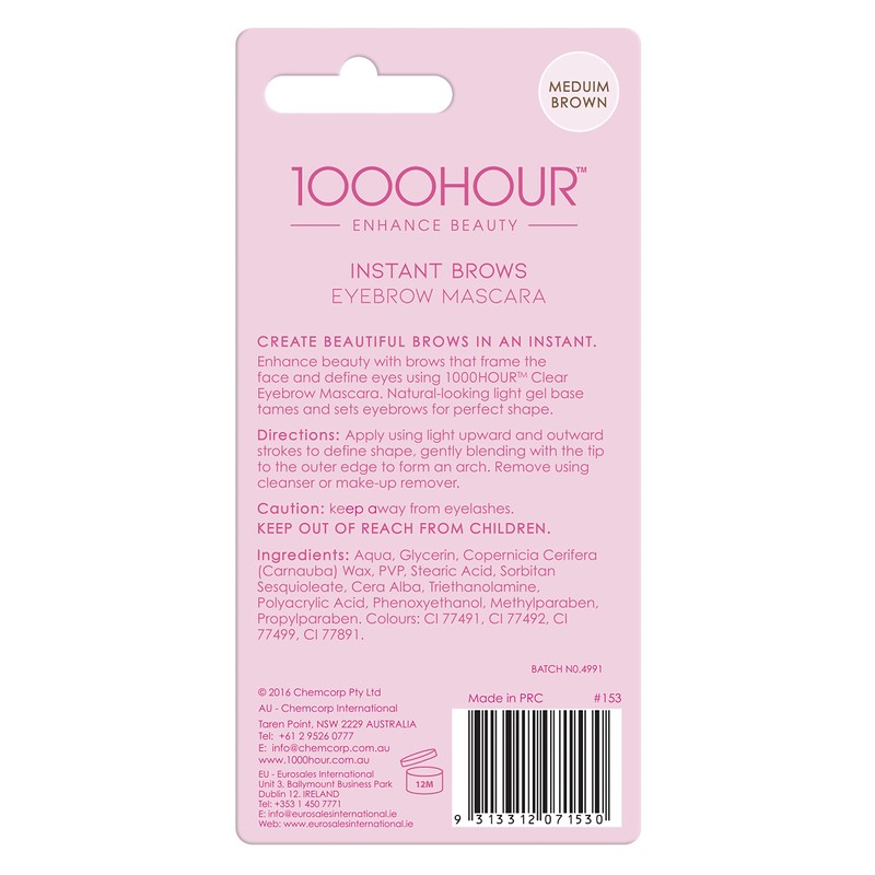 1000 HOUR Instant Brows Mascara, Medium Brown, 6g