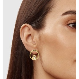 Cultured Freshwater Pearls Earrings Modern Hammered Circle Matte 14K Gold Plated Earrings Round Dainty Lightweight Earrings USA HANDMADE