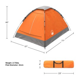 2-Person Tent with Removable Rain Fly and Carry Bag – Comes with Camping Lantern with Fan – Weather-Resistant Camping Accessories by Wakeman