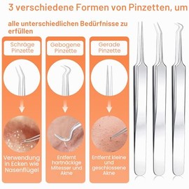 IUMAKEVP Blackhead Remover, Comedone Squeezer Set, 15 Pieces, High-Quality Blackhead Remover Made of Stainless Steel, Blackheads and Pimples on the Face, Pimple Squeezing Tool with Metal Housing (Silver)