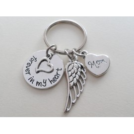 Mother Memorial Keychain, Wing Charm, Mom Heart Charm & Forever in My Heart Disc Charm; My Guardian Angel Keychain