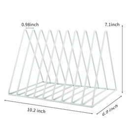 EASEPRES Vinyl Record Holder Storage, 9 Slot Metal Magazine Book Album Display Rack, Stylish Triangle Desktop File Sorter Organizer for Home Office, White Pack of 2