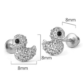 925 Sterling Silver Rhodium Plated Duck Cubic Zirconia Screwback Baby Girls Earrings
