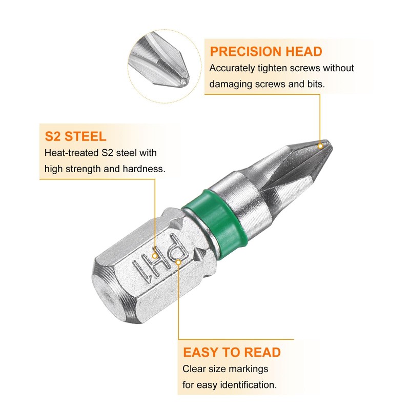 sourcing map 5pcs Phillips Screwdriver Bit PH1 1/4" Hex Shank
