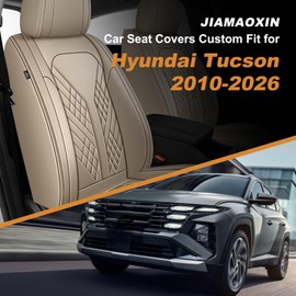 JIAMAOXIN Front Seat Covers Fit for Hyundai Tucson 2010-2025 2026 Waterproof Faux Leather Car Seat Cover Compatible with Airbag(2PCS Front, Beige)