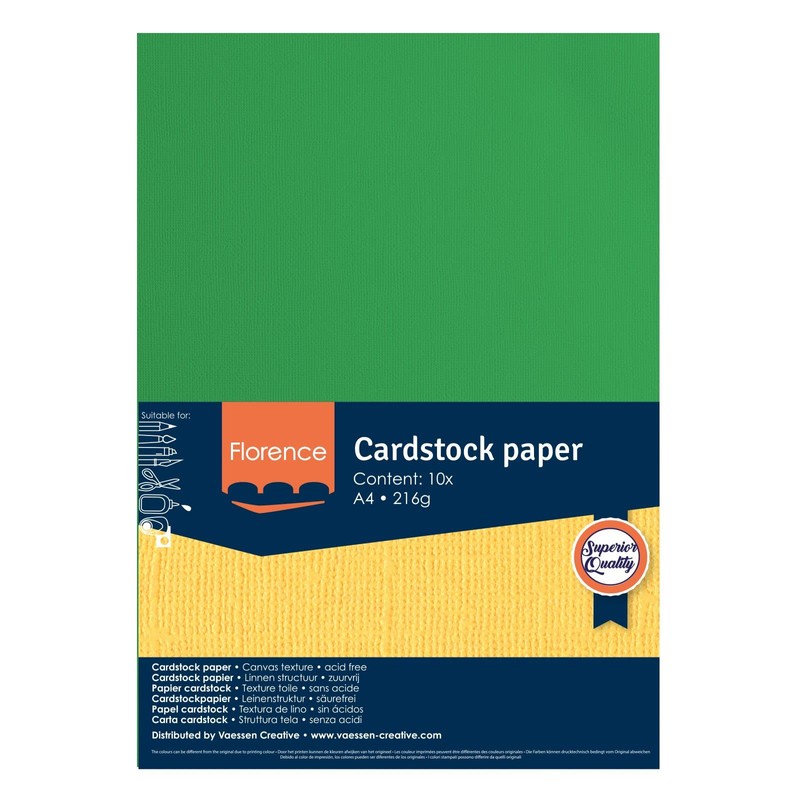 Vaessen Creative Florence Green Cardstock Paper 216gsm A4 10 Pack