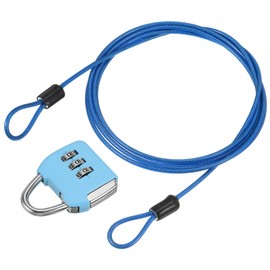 LUMLLSAJI Security Steel Cable with 3 Digits Combination Locks - Coated Safe W Rope Double Loop Padlocks for Travel Baggage Lockers - 5Feet - Blue