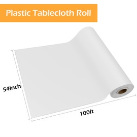 YSYJ Plastic Table Cover Roll White Disposable Table Cloth 54 in x 100 Ft, Plastic Table Cloths with Slide Cutter, Plastic Table Cover for Parties
