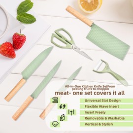 Knife Set, 7-Piece Kitchen Knife Set for Chef with Universal Knife Block, Anti-Rust Kitchen Knife Block Set, Ergonomic Design