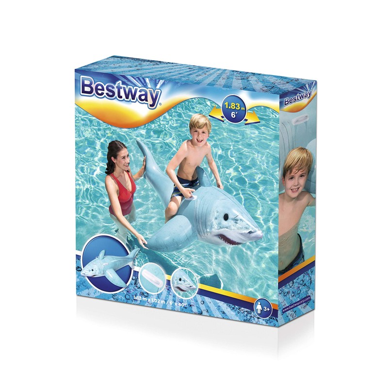 Bestway 41405 BW41405 Realistic Shark Pool Float, Inflatable Rubber Ride