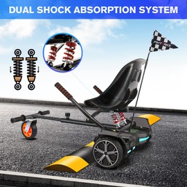Flytraks K2 Self-Balancing Scooter Go Kart with Rear Shock Absorption, Balancing Scooter Seat Attachment Accessory for 6.5" 8" 10" Hover Board, Adjustable Frame Length & Off-Road Rubber Wheel