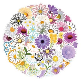 55PCS Daisy Stickers Cute Flower Sticker for Water Bottles Laptop Luggage Journaling, Eikecy Beautiful Plants Stickers Waterproof Vinyl Decals for Kids Teens Adults