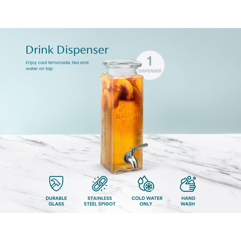 Kook Drink Dispenser, 80 oz, Water Dispenser Countertop, Glass Drink