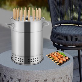 FXEIPOL Portable Barbecue Charcoal Barrel Grill, 20 Holes, 2-In-1 Design, Oil-Carbon Separation Design, Stainless Steel Surround Charcoal Kebab Grill with 30 Skewers for Camping, Picnics, Parties