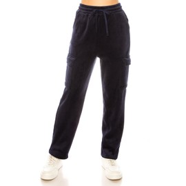 Women's Velvet Corduroy Cargo Pocket Jogger Sweat Pant Straight Leg Premium Pants Blue
