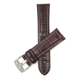Bandini Extra Long (XL) 20mm Mens Italian Leather Watch Band Strap - Brown - White Stitch - Alligator Pattern