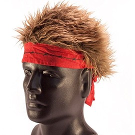 Red Barbed Wire Bandana with Brown Hair