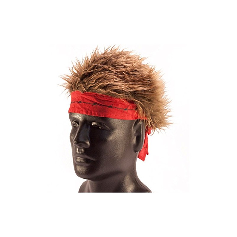 Red Barbed Wire Bandana with Brown Hair