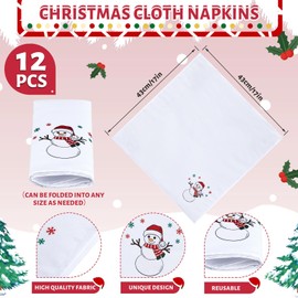 Panelee 12 Pcs 43 x 43 CM Christmas Napkins Soft Comfortable Cloth Napkin Reusable Satin Table Napkin for Home, Restaurants, Parties (Snowman)