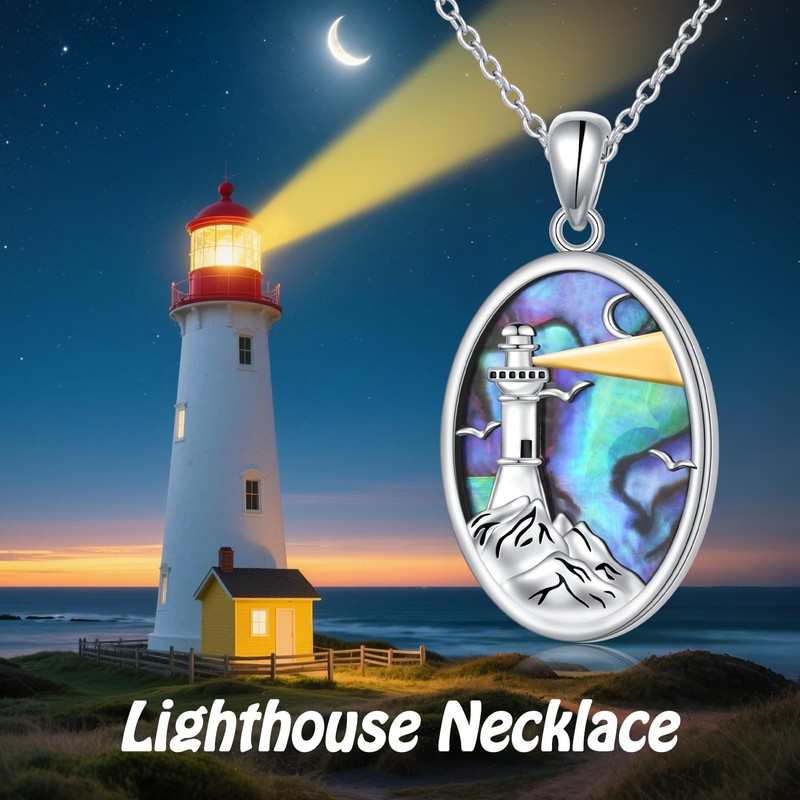 SHAOAN 925 Sterling Silver Lighthouse Mountain Pendant Necklace for Women