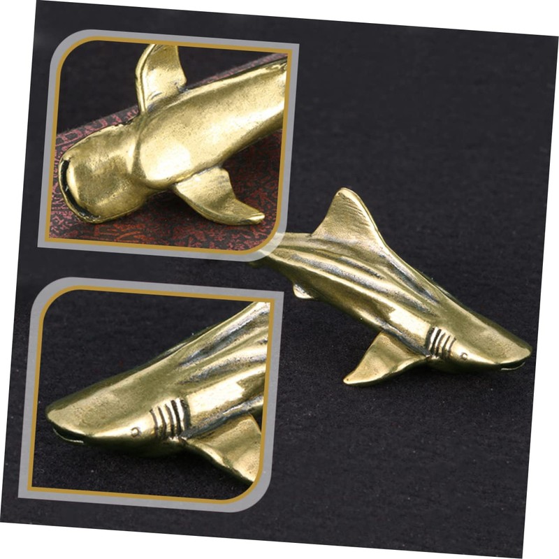 FUNOMOCYA Brass Shark Ornament Desktop Decoration Craft Aquarium Home Decor