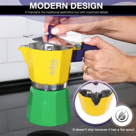 HISPA Café Stovetop Espresso Coffee Maker Moka Pot, 6 Espresso Cups (10.14 oz.), Aluminum, Silver, Green, Blue and Yellow, Brazil Themed, Cafeteira, Cafetera