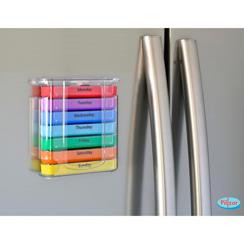 7 Day Pill Box Organizer, Hard Case with Embedded Magnet,