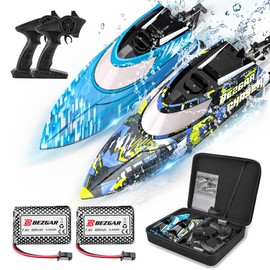 BEZGAR RC Boat, 2 Packs 12 inch Fast Speed RC Boat 30 KPH with A Portable Suitcase for Lakes & Pools & Salt Water, Summer Toys for Adults and Ideal Gifts for Kids Boys Age 6 7 8-12 Years Old - TX2P1