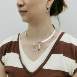 KDLUN Alloy Torque Statement Choker Necklace Hoop Earrings Women Jewelry Set Party Daily Fashion Accessories, Zinc, No Gemstone