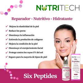 Suero facial de 6 péptidos con niacinamida, ácido hialurónico e ingredientes botánicos ideal para prevenir arrugas y lineas de expresion