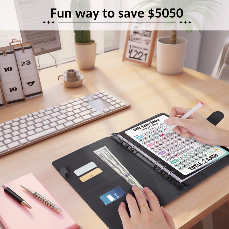 Sooez 100 Envelope Money Saving Challenge Book with 100 Pocket