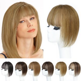 Black and Pretty Hair Toppers for Women Real Human Hair Toppers 10 Inch Hair Toppers with Bangs Hair pieces for Women with Thinning Hair Clip in Extensions Hair Toppers for Women Silk Base (8#)