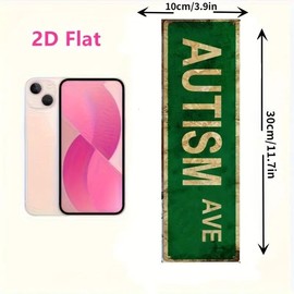 Autism Ave Decorative Signboard | 2D Flat Vintage Wooden Wall Plaque | Rustic Green & Yellow Street Sign for Home & Garden Decor