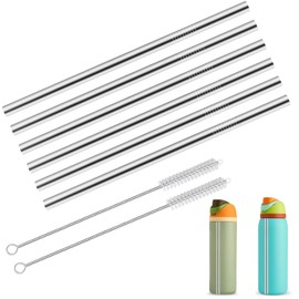 Durable Reusable 304 Stainless Steel Straws Set - 6PCS with 2 Cleaning Brushes - Compatible with Owala Water Bottles - Eco-Friendly, Leak-Proof, Easy Clean