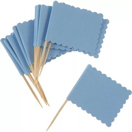 Darice 3X Wooden Flag Light Blue Cupcake Toppers Toothpick for Party, Set of 3 packs