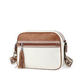 FADEON Crossbody Bags Purses for Women Designer Lady Cross Body Bag PU Leather Shoulder Purse Wide Strap Tassel, Beige Brown