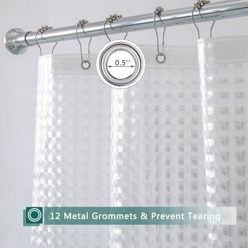 Clear Shower Curtain Liner, 100% Waterproof EVA 3D Shower Curtains