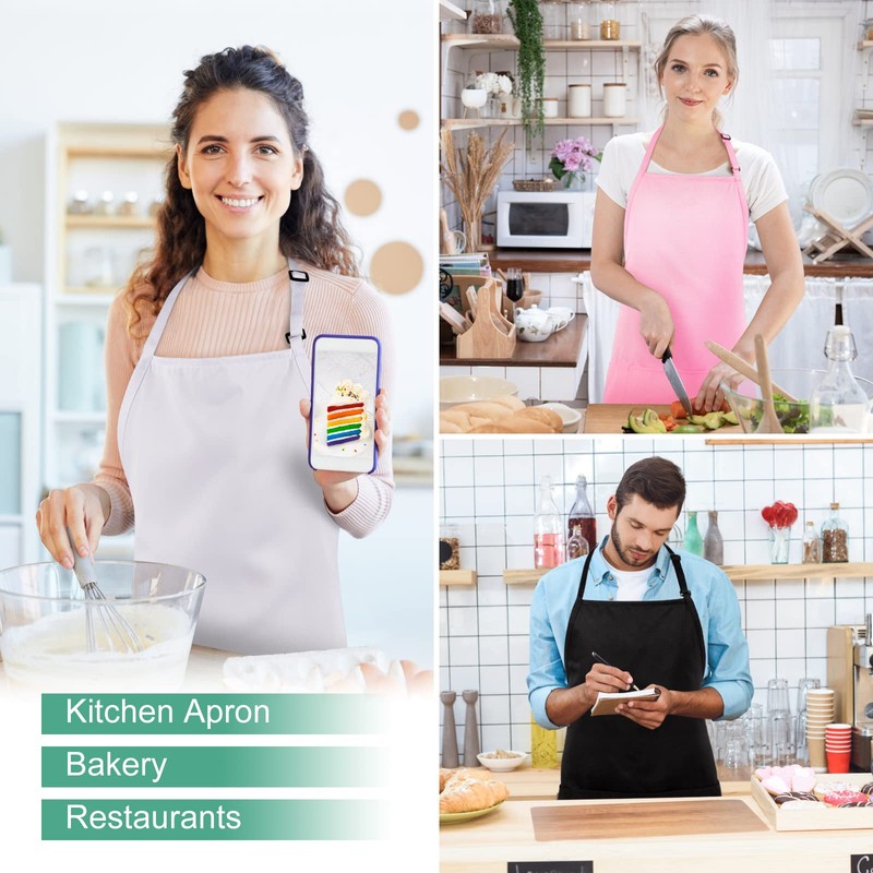 Jubatus 2 Pack 3 Pockets Adjustable Bib Apron Chef Kitchen