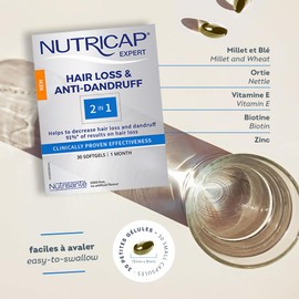 NUTRISANTE Hair Loss 2 in 1, Hair Loss & Anti-dandruff - Hair Vitality - All Natural Biotin, Zinc, Vitamin E, Nettle - 30 capsules - 1 Month Treatment
