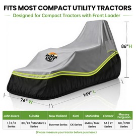 Tractor Cover for Kubota, Fits Compact & Utility Tractors with Front Loader, Outdoor Tractor Cover for Kubota, New Holland, Kioti & Mahindra, 149" Large.