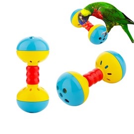 DQITJ 2 Pcs Bird Barbell Dumbell Foot Toy, Enrichment Rattles Bells Foot Toy for Small Bird Parrot Parakeet Cockatiel Conure Love Birds