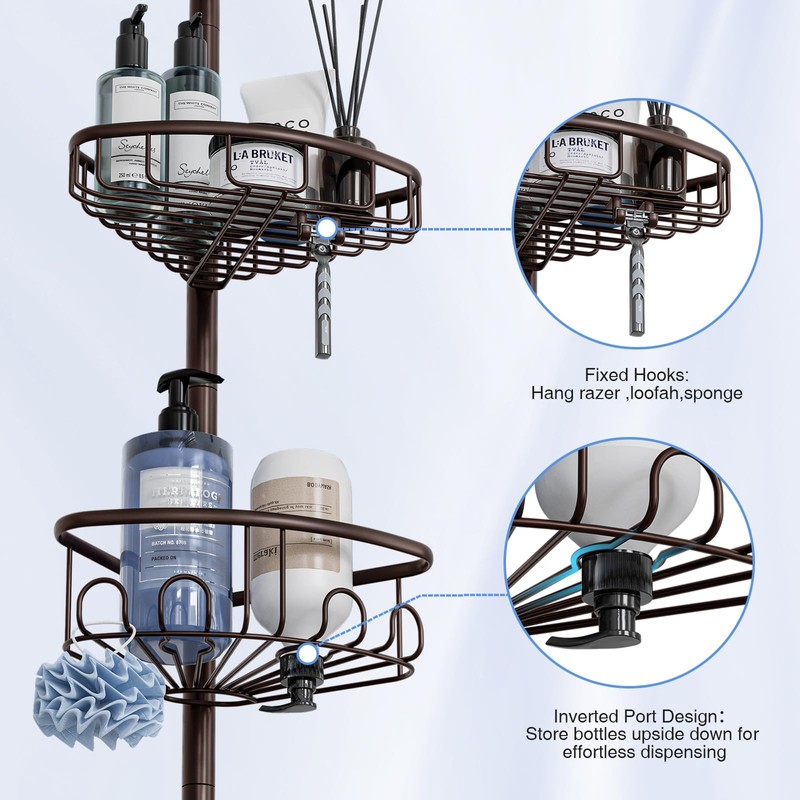 Corner Shower Caddy Tension Pole: Stainless Steel Rustproof 4-Tier Shower
