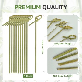 200PCS Cocktail Picks Bamboo Skewers for Appetizers, Fancy Toothpicks for Appetizers, 4.7 Inch Long Decorative Knot Bamboo Cocktail Sticks for Party Drinks Food Fruit Charcuterie Boards Accessories