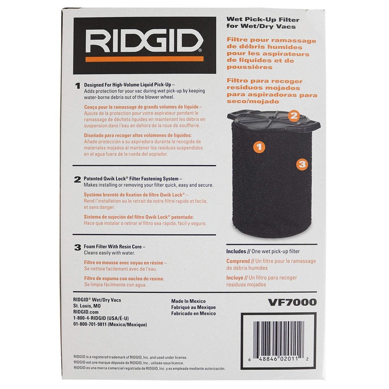 Ridgid VF7000 Genuine Replacement Foam Wet Application Only Vac Filter