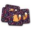 4 Set - Ginger Fox Drawing Coaster - Cute Animal