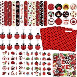 qhqqwzxqc 110PCS Ladybug Party Favors Bug Insect Temporary Tattoos, Ladybug Stickers, Ladybug Keychains, Lady Beetle Bug Badge, Ladybug Party Bags for Ladybug Lover Girls Baby Shower