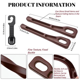 Car Seat Gap Filler 2 Pieces, Car Storage Hooks 2 Pieces with Organiser & Hook Function, Universal Car Seat Gap Filler Kit for Most Models of Cars, SUVs, Trucks (Brown)